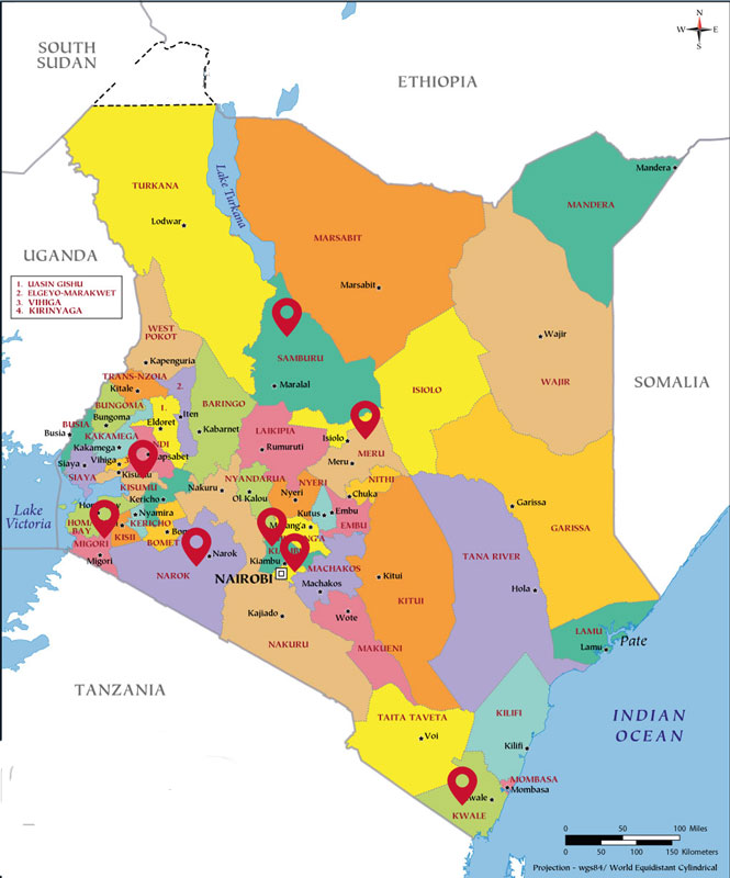 Where We Work Coalition On Violence Against Women COVAW   Kenya County Map 