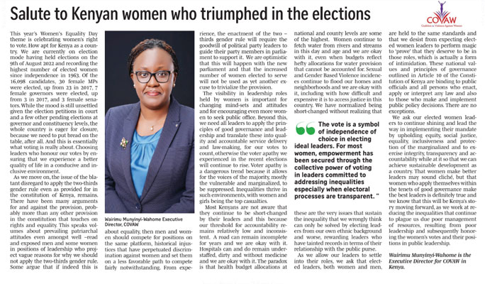 Salute to Kenyan women who triumphed in the elections